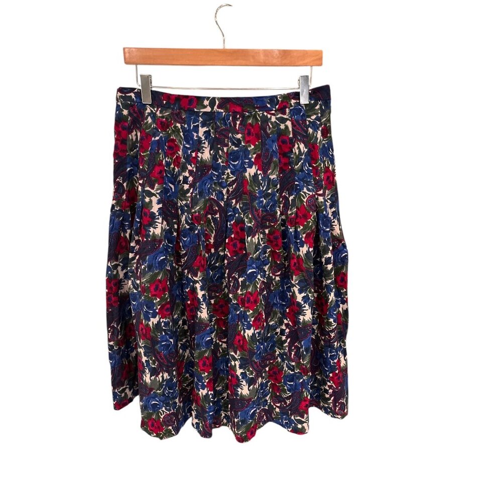 Vintage Edinburgh Floral Pleated Skirt Size 18 Wool Challis With Nylon Lining